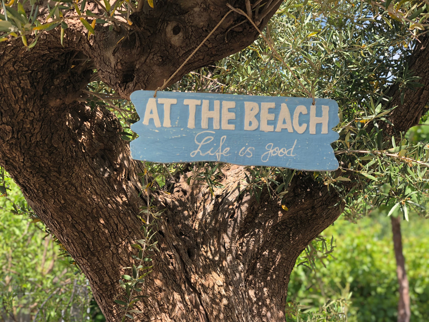 Schild, Holzschild "At the beach"