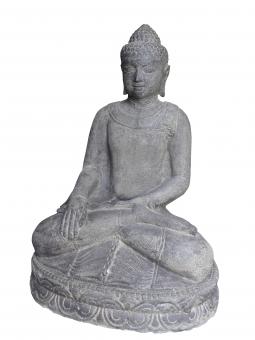 Sitzender Buddha aus Steinguss, Erdberührung